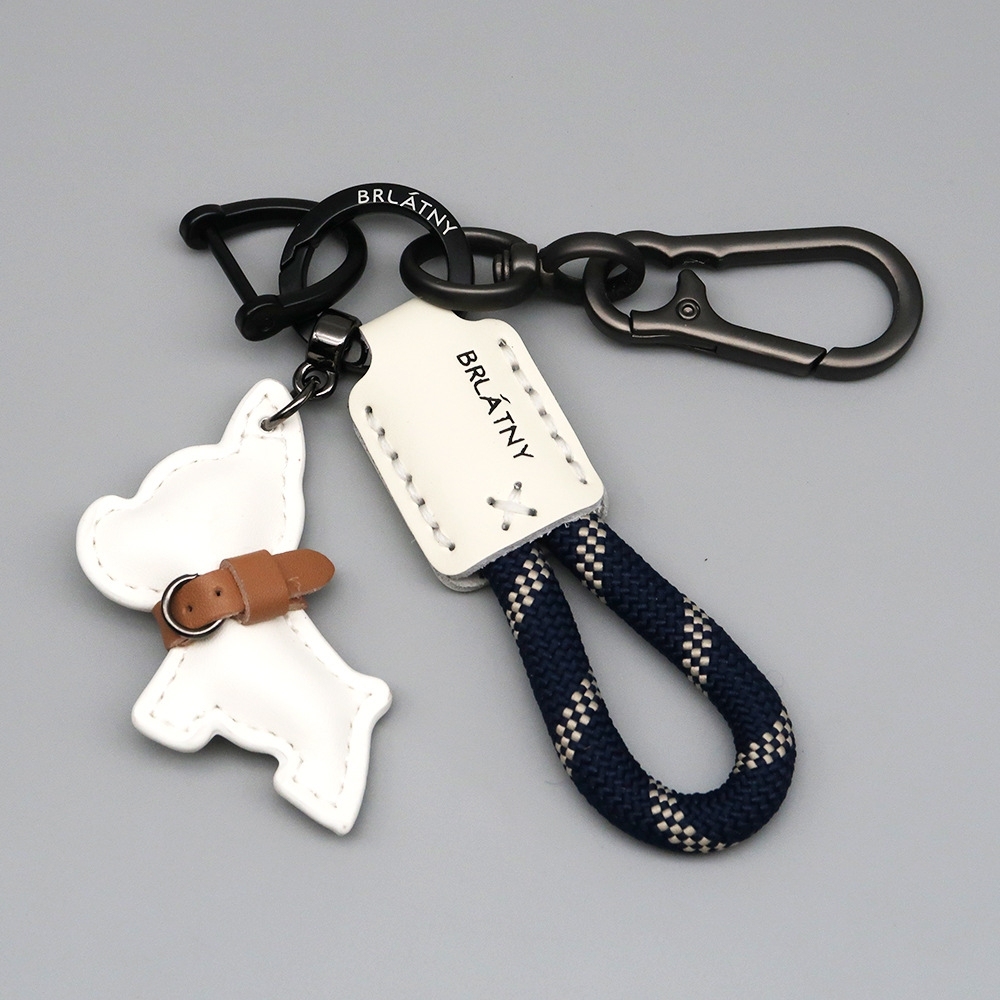 ハンドメイドレザーフレンチブルドッグキーホルダーかわいい漫画犬バッグチャームキーホルダー