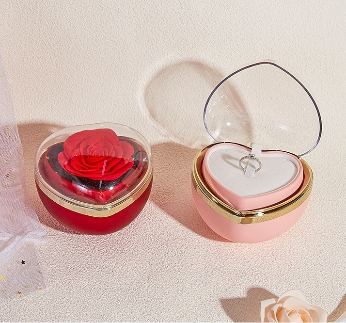 ハート型回転式バラジュエリーボックス,プリザーブドローズギフトボックス(隠しネックレス付き)