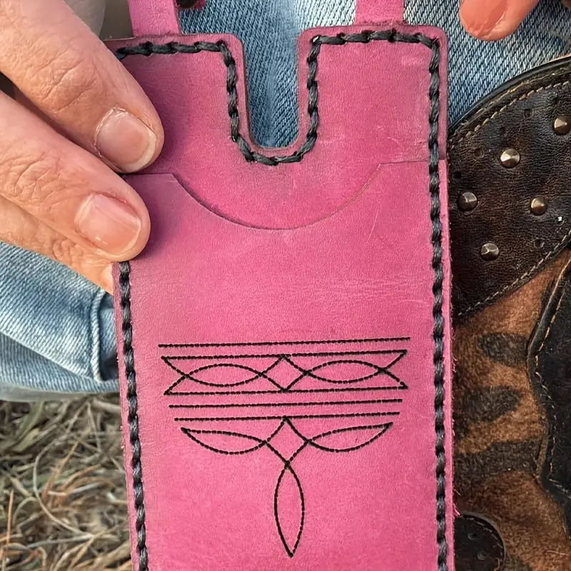 カスタム刻印入りレザーブーツウォレット – スナップストラップ付きウエスタンブーツウォレット、ハンズフリーのロデオ＆コンサート用ブーツストラップウォレット