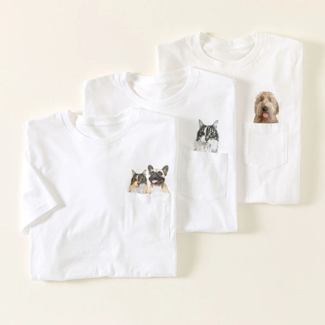 ペットの肖像画入りポケットTシャツ｜愛犬・愛猫の写真で作るカスタムTシャツ オリジナルペットプリント