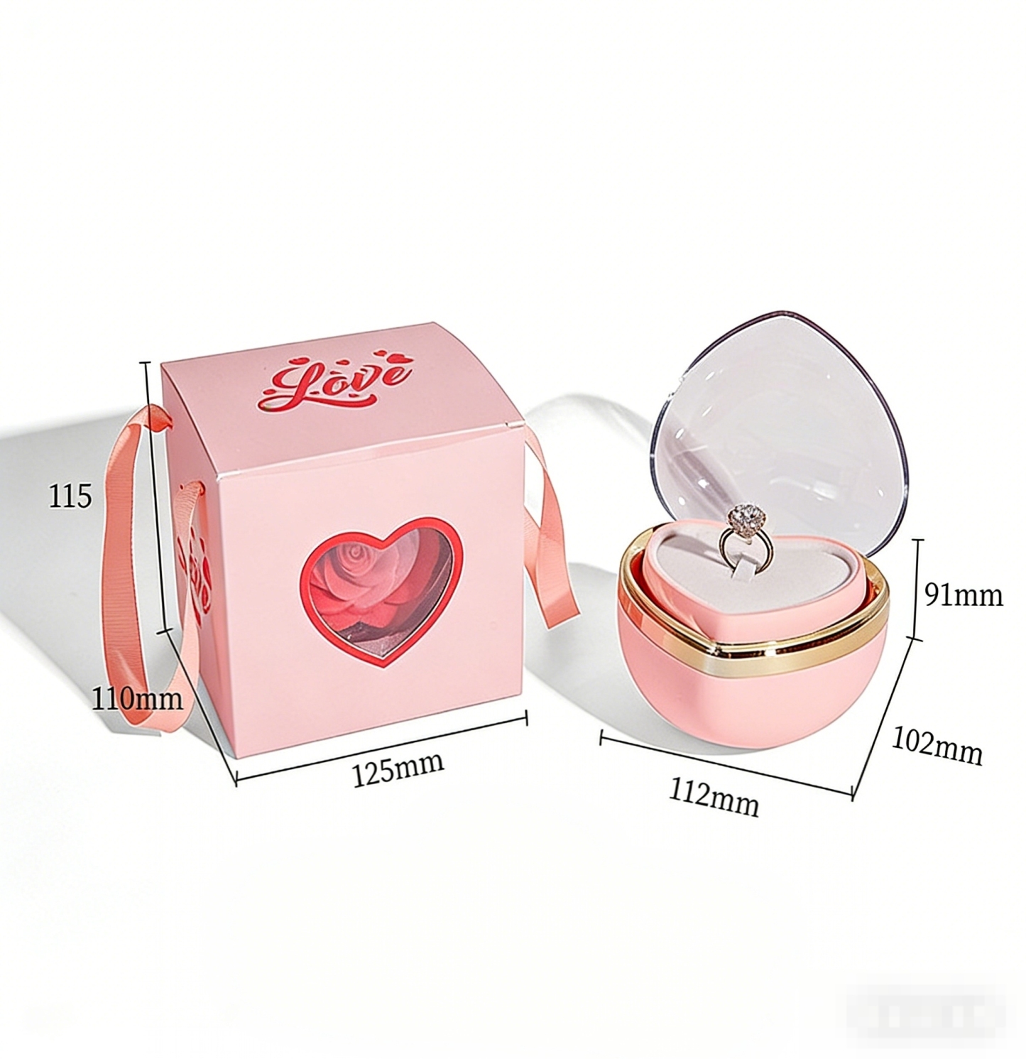 ハート型回転式バラジュエリーボックス,プリザーブドローズギフトボックス(隠しネックレス付き)