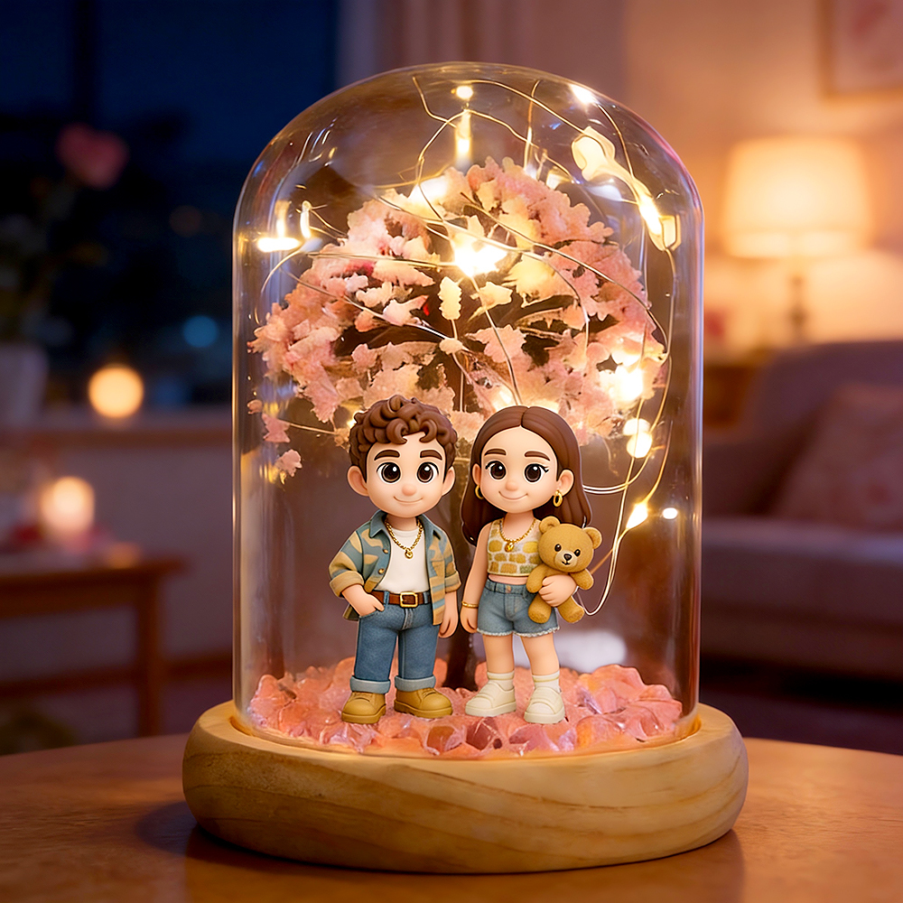 パーソナライズされた3dカップルフィギュア桜ライトボトル,カスタムロマンチックな記念品ギフト,カップルへの最高のバレンタインデーギフト - 