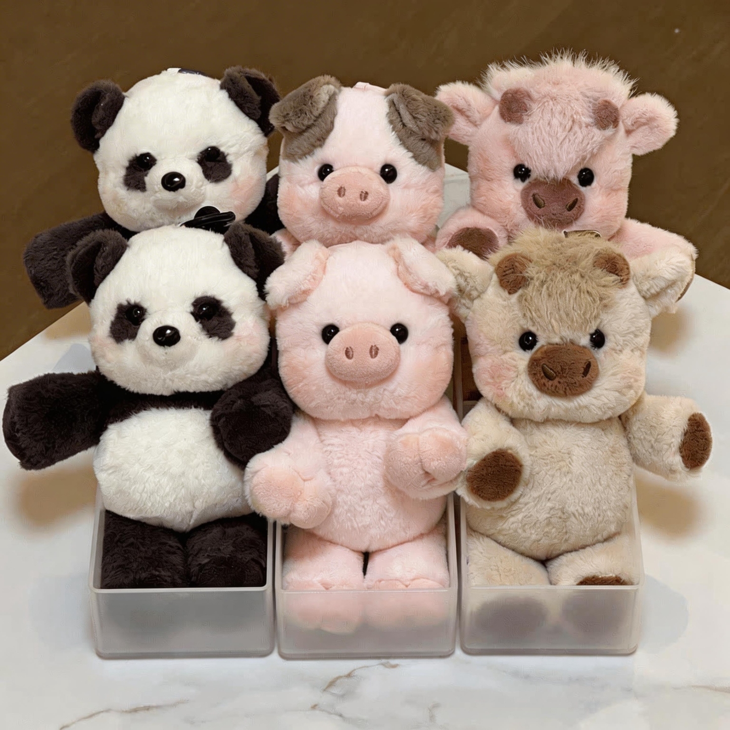 かわいい動物のぬいぐるみキーホルダー パンダ クマ 牛 ブタ かわいいぬいぐるみ チャーム バッグペンダント 柔らかいミニぬいぐるみ 子供へのギフト - 