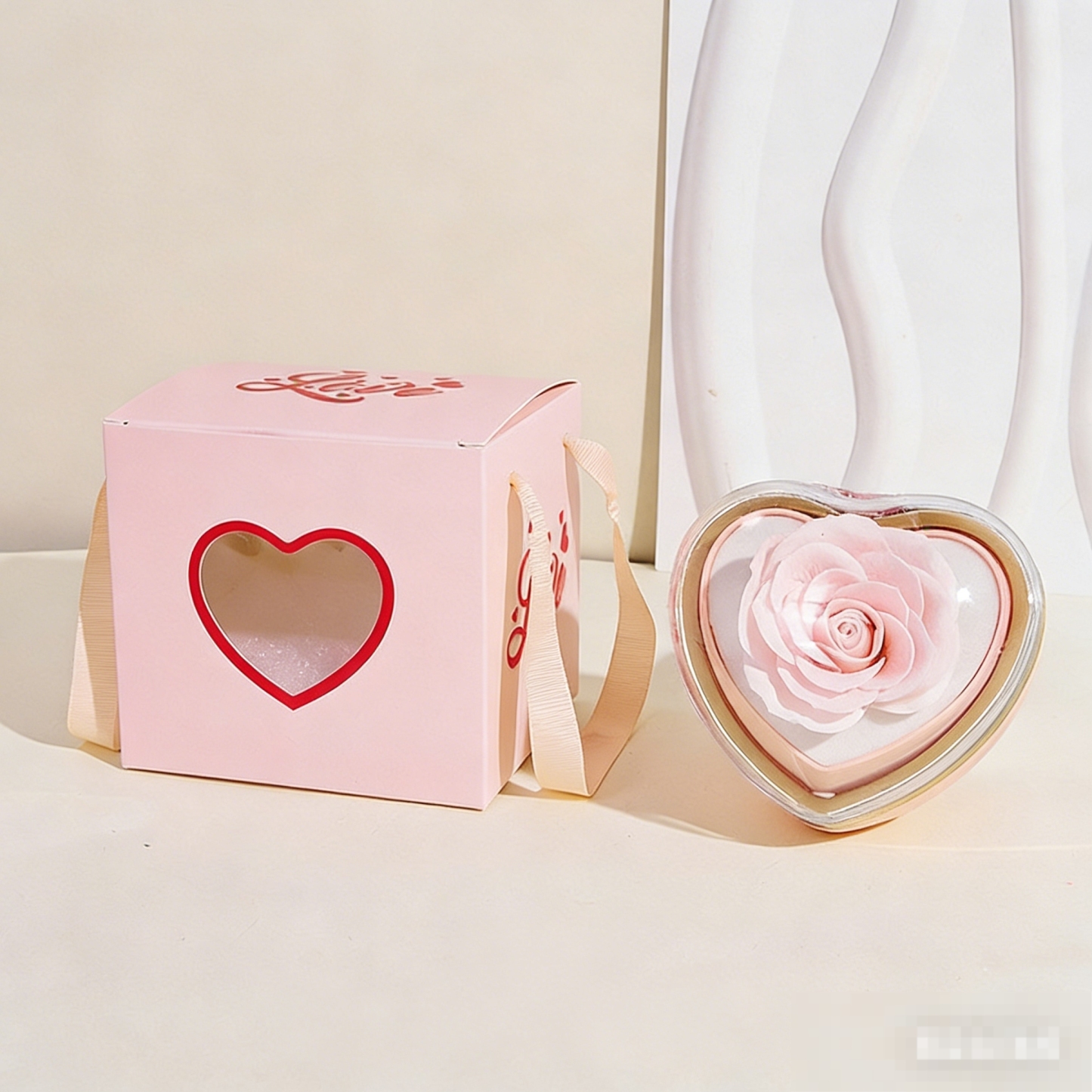ハート型回転式バラジュエリーボックス,プリザーブドローズギフトボックス(隠しネックレス付き)