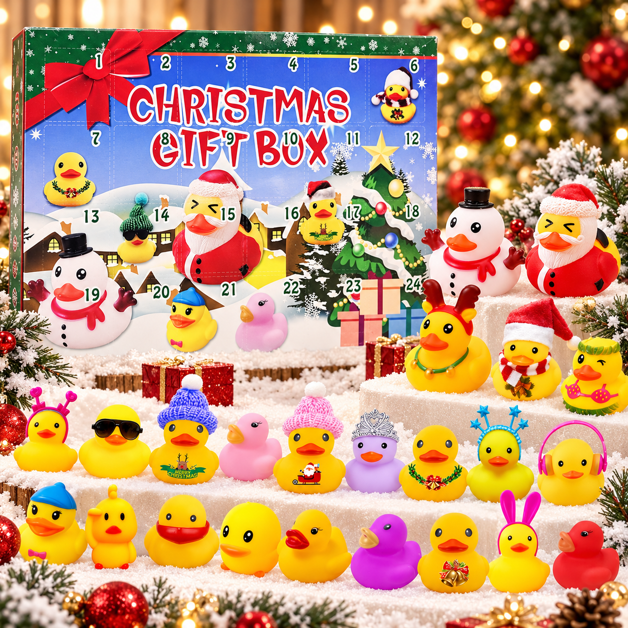 クリスマス ゴム製アヒル アドベント カレンダー 24 日カウントダウン サプライズ ボックス アヒル愛好家へのホリデー ギフト