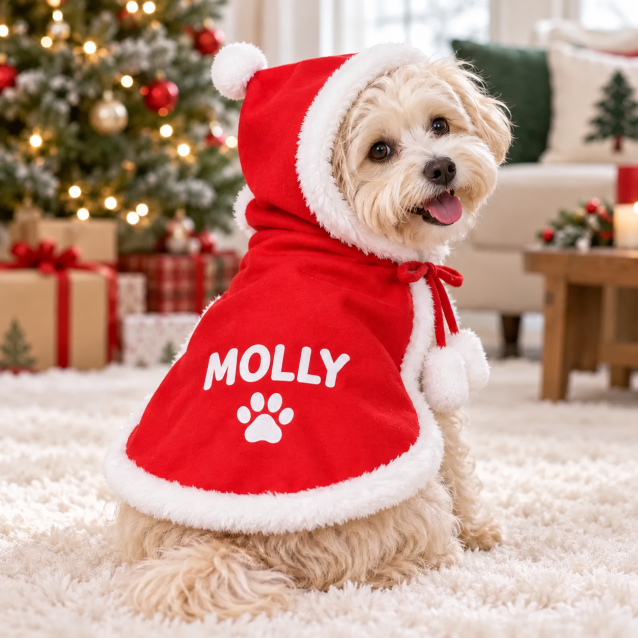 名前が印刷されたパーソナライズされたペットクリスマスケープ,犬と猫用のサンタホリデーコスチューム,お祝いのペットクリスマスギフト