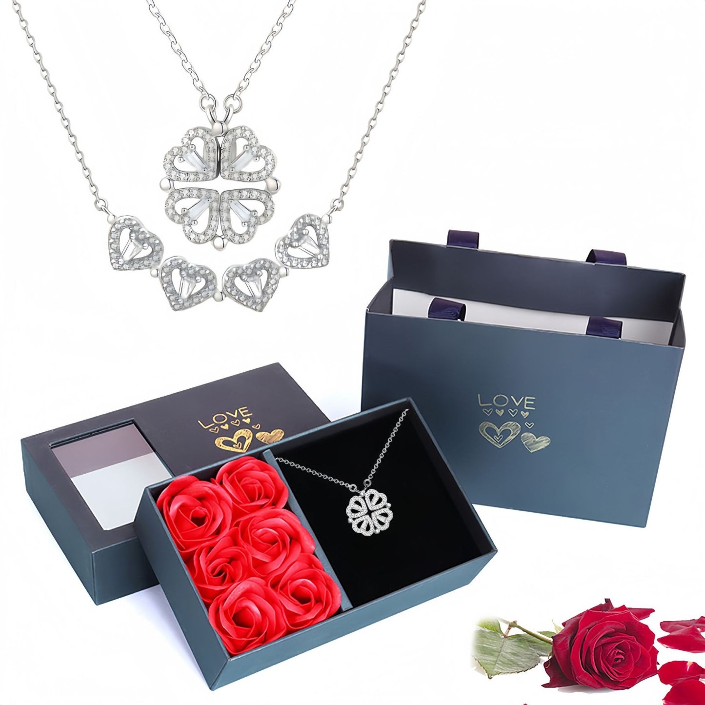 ダブルウェア ハートペンダントネックレス シックな四つ葉のクローバーデザイン スタイリッシュなギフト