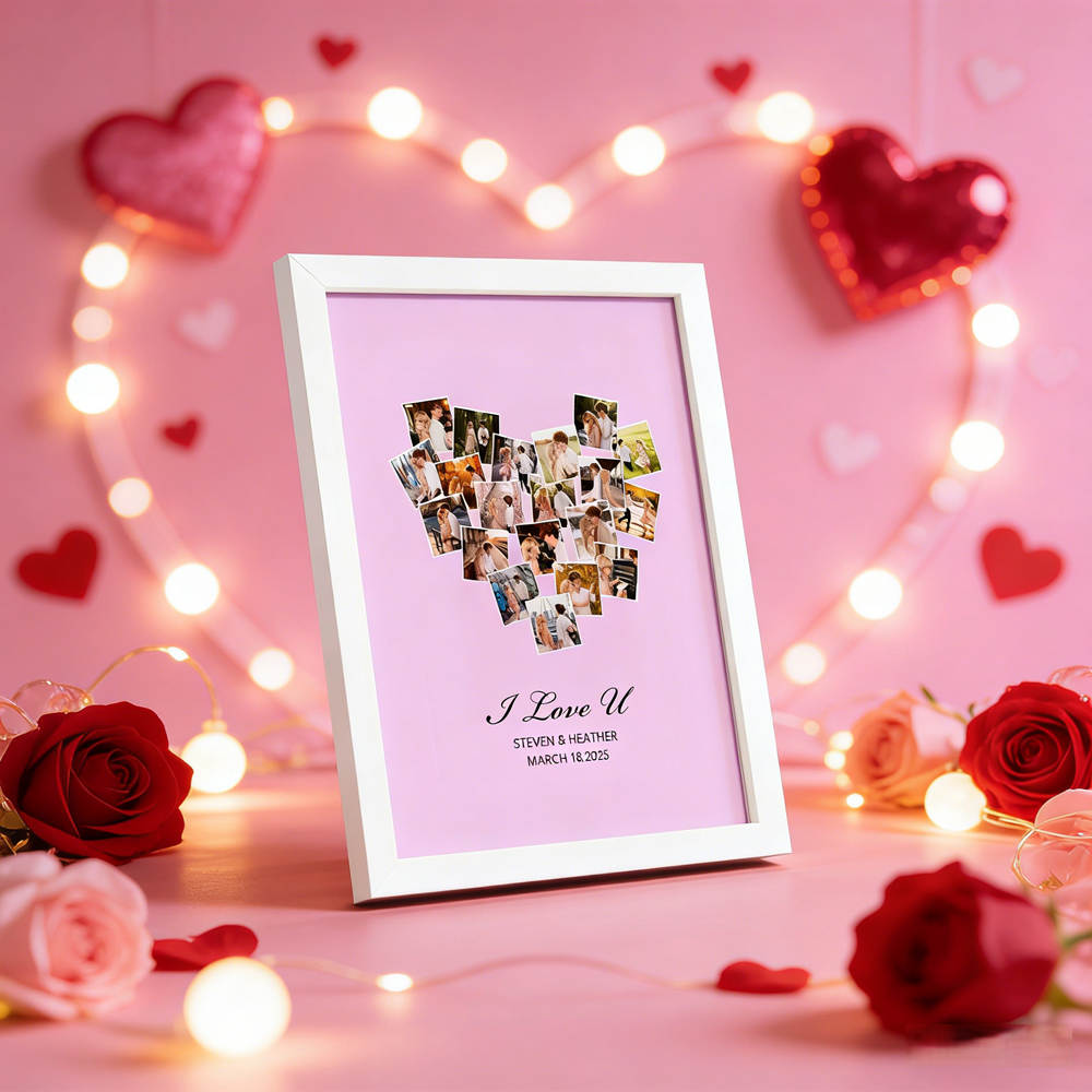 Valentine's Day Gift Custom Photo Frame Personalized 20 Photos and Names Frame Anniversary Gift - MyMoonLampAu