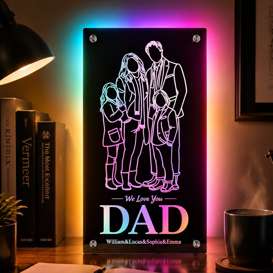 Personalized Silhouette Photo Mirror Light Custom Family Memorial Gift for Dad Family Gift - MyMoonLampAu