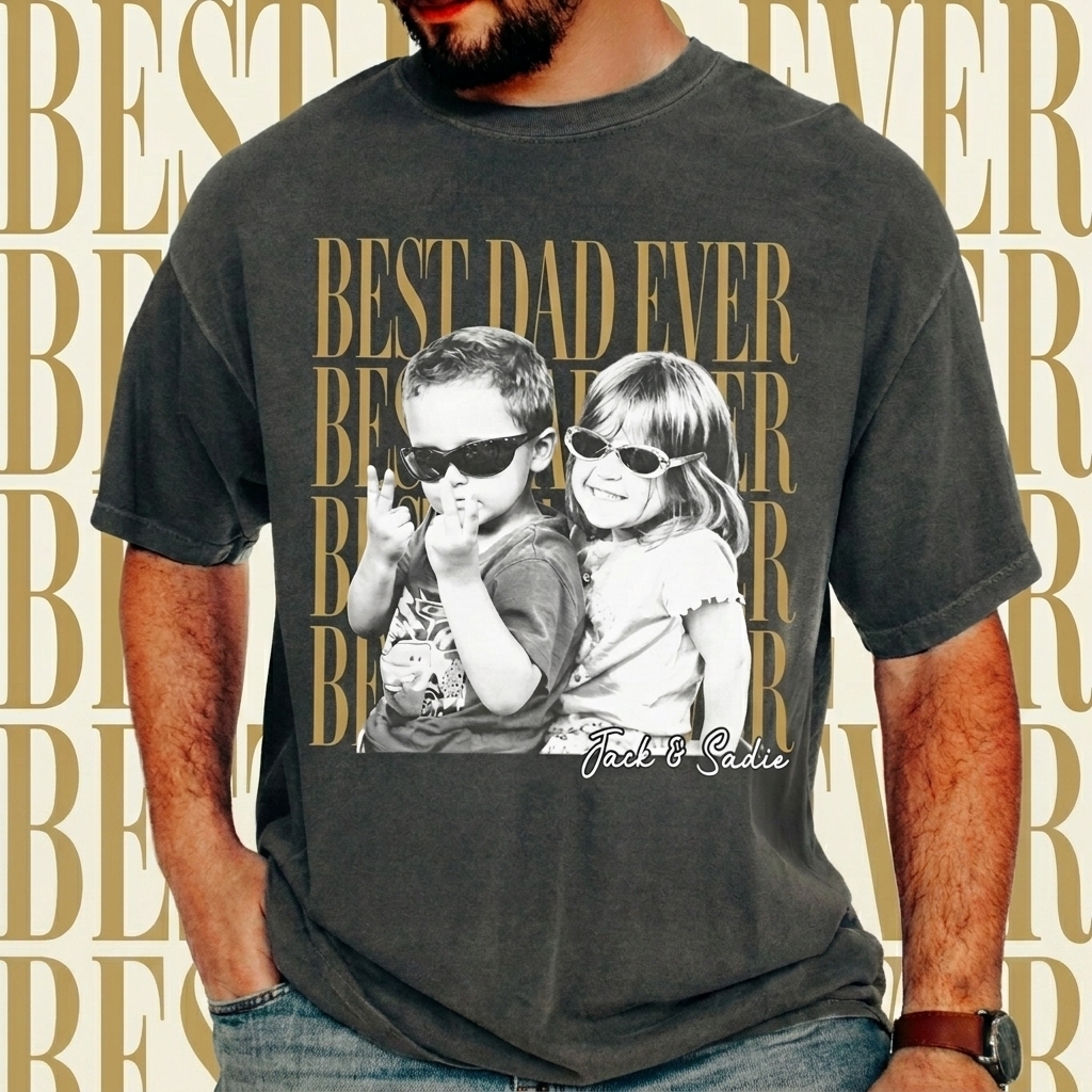 Custom Dad Vintage Photo Shirt: Personalized Fathers Day Shirt With Kids Photo, Funny Dad Shirt, Best Dad Ever Shirt, New Dad Gift - MyMoonLampAu
