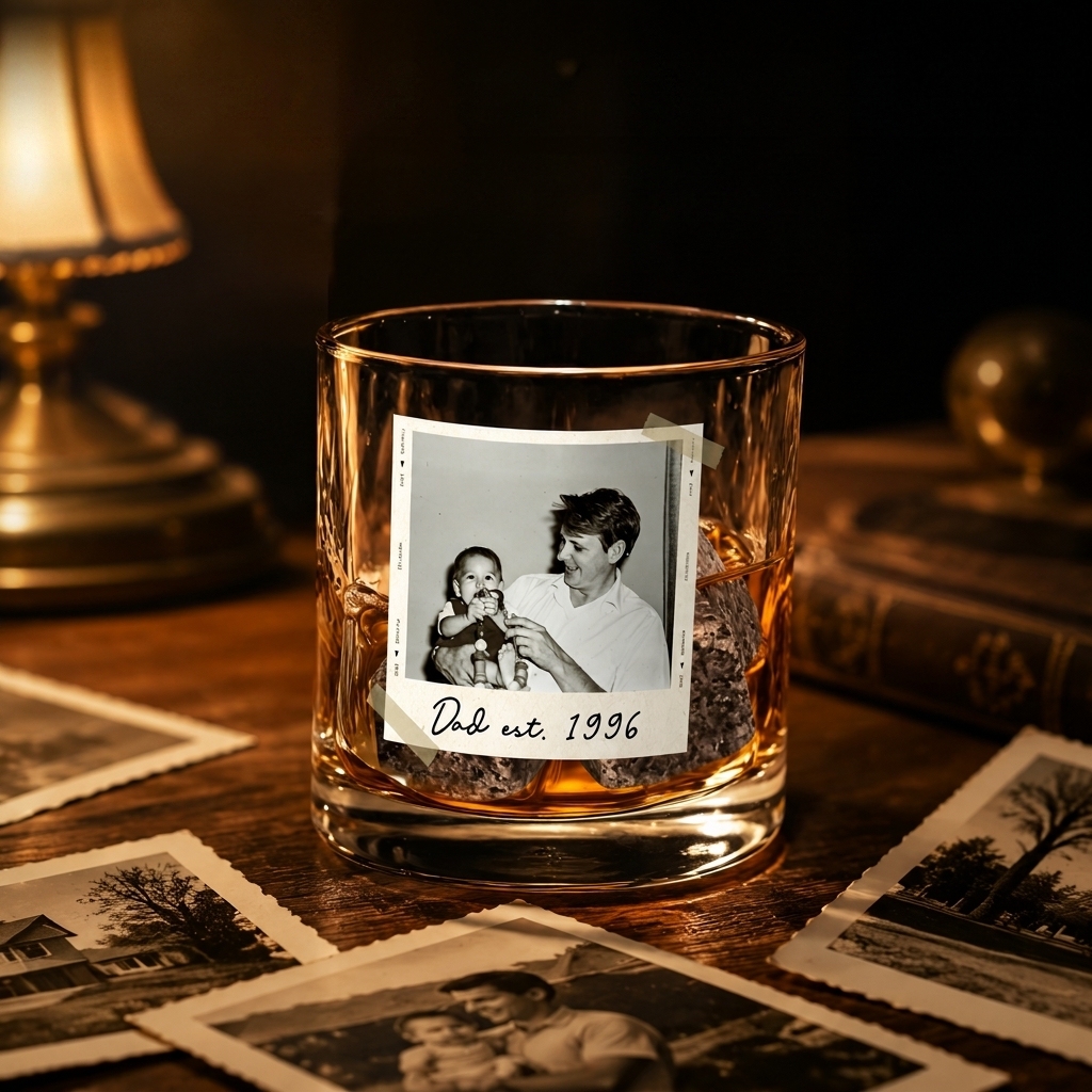 Dad Gifts, Gifts For Dad, Custom Photo Dad Est Whiskey Glass, Grandpa Gift, Dad Glass, Gifts For Him, Portrait Photo Grandpa Glass, New Dad - MyMoonLampAu