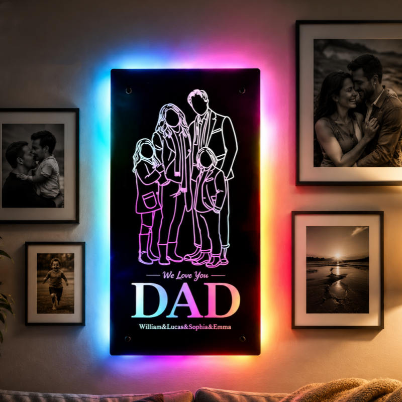 Personalized Silhouette Photo Mirror Light Custom Family Memorial Gift for Dad Family Gift