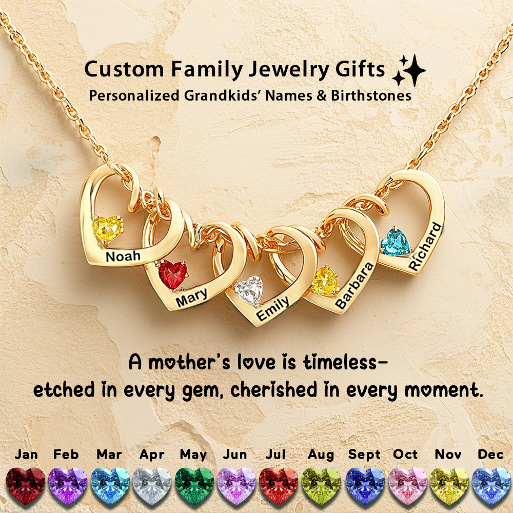 Personalized Heart Name Birthstone Necklace For Mom Grandma