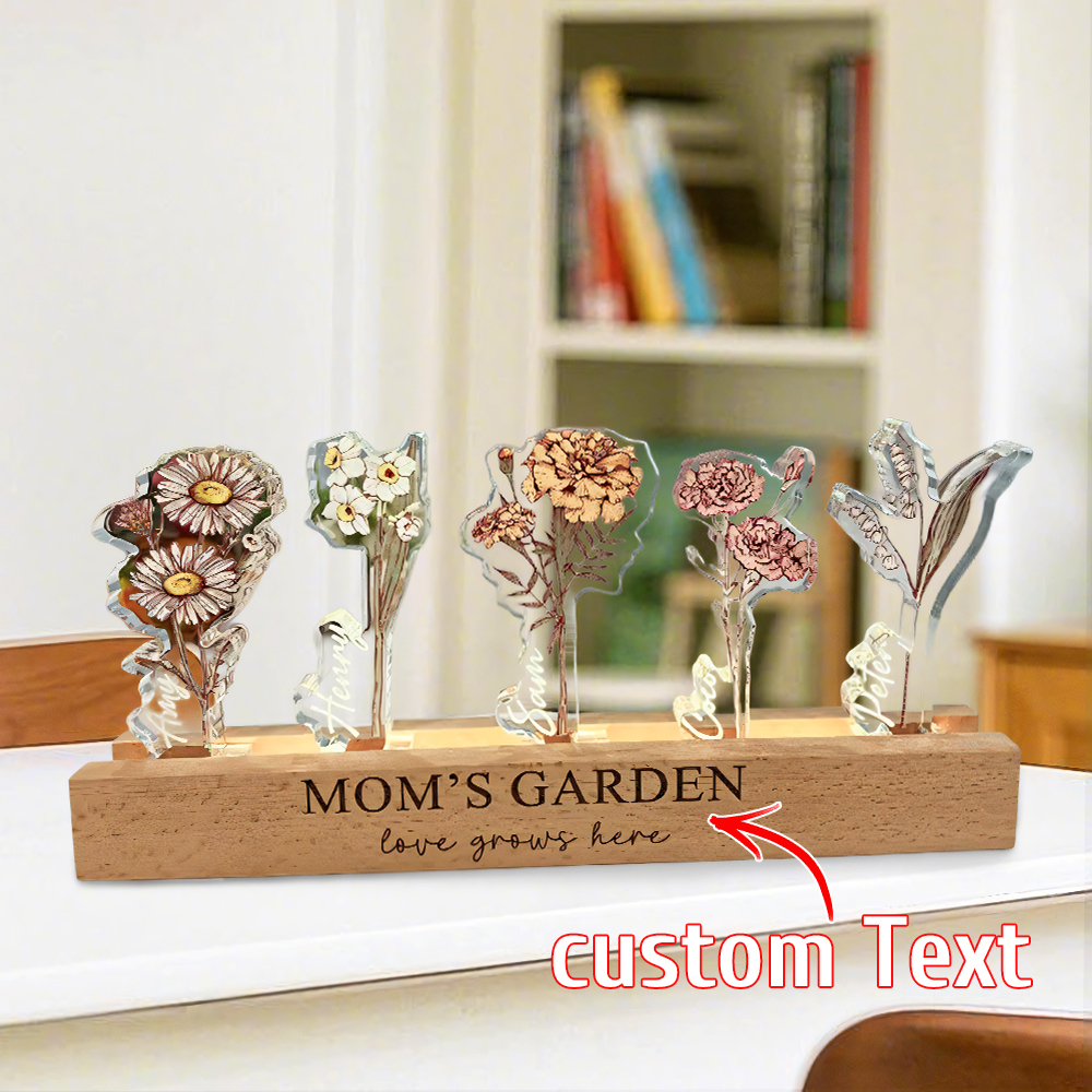 Custom Birth Flower 3D Crystal Acrylic LED Light With Children's Names Mothers Day Gift - MyMoonLampAu