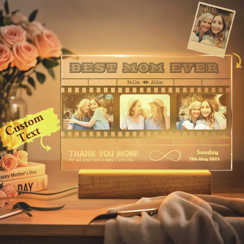 Mother's Day Gift Personalized Photos and Text Night Light Best Mom Ever Gift for Mom Custom Present - MyMoonLampAu