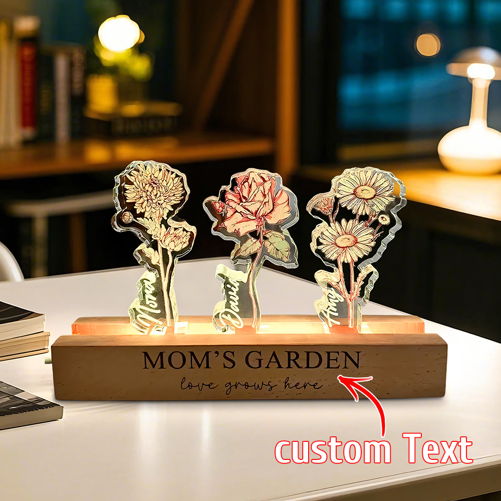 Custom Birth Flower 3D Crystal Acrylic LED Light With Children's Names Mothers Day Gift - MyMoonLampAu