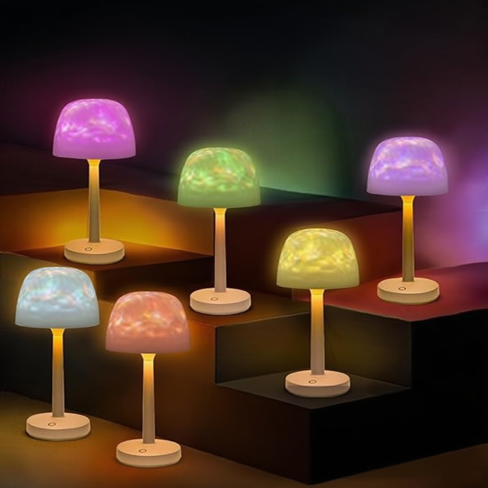 Ocean Wave Cordless Projector Light, RGB Color Changing Table Lamp, Portable Battery Night Light LED Aurora Projector with Remote Control for Bedroom Living Room Game Party Atmosphere Lights - MyMoonLampAu