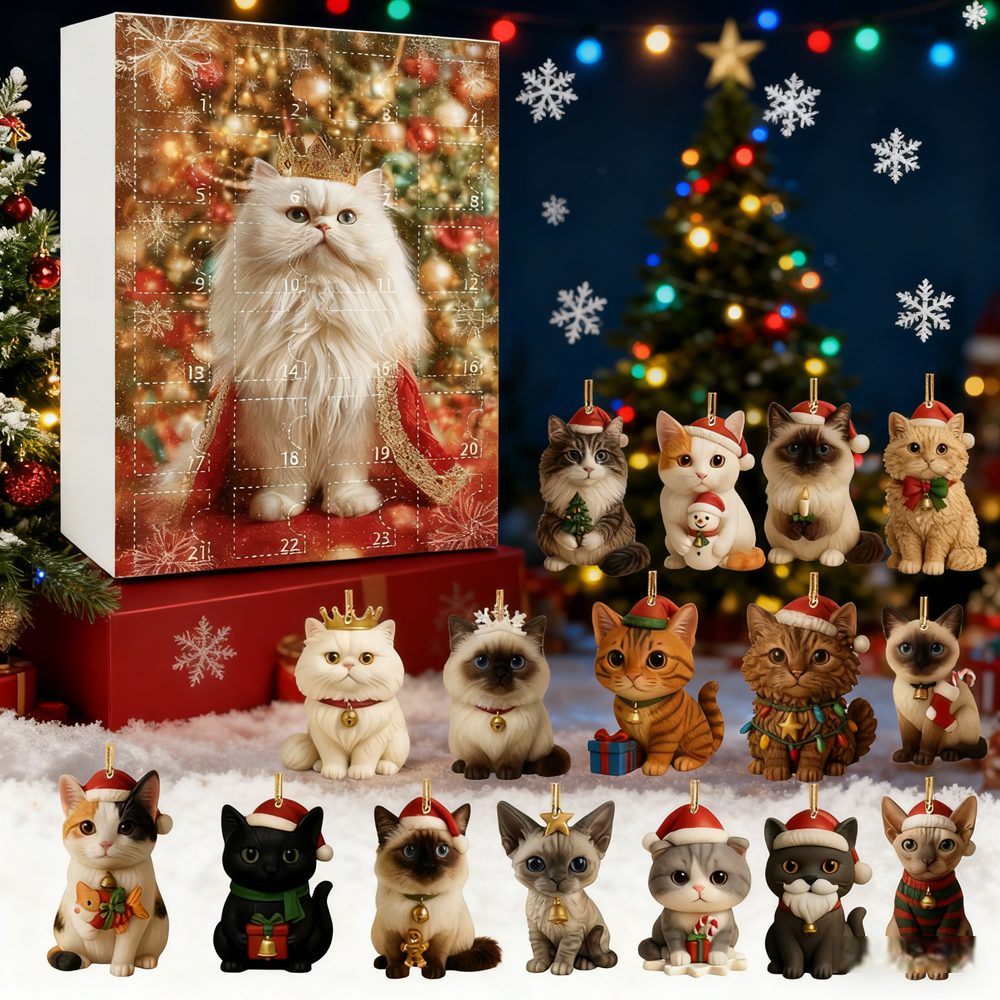 Christmas Countdown Calendar 24 Unique 2D Acrylic Cat Christmas Ornament Advent Calendar Gift for Pet Lovers - MyMoonLampAu