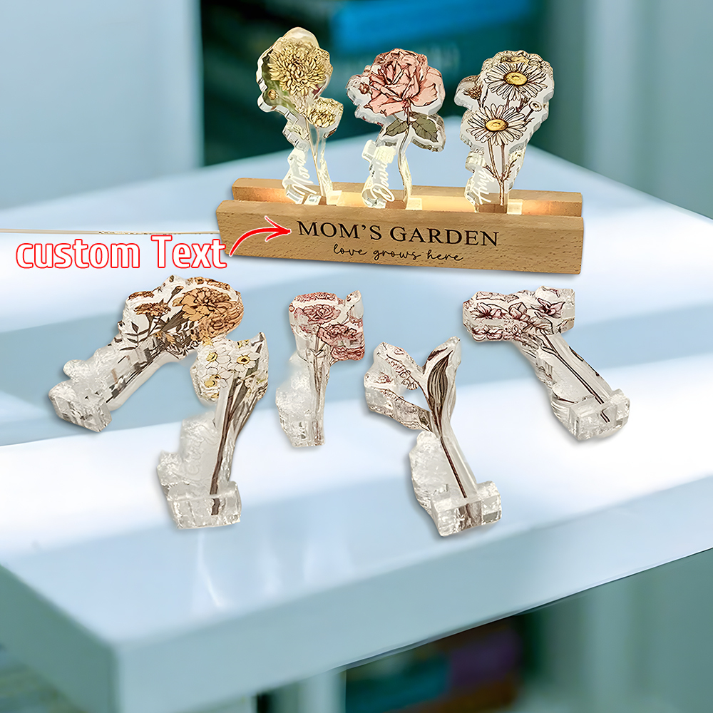 Custom Birth Flower 3D Crystal Acrylic LED Light With Children's Names Mothers Day Gift - MyMoonLampAu
