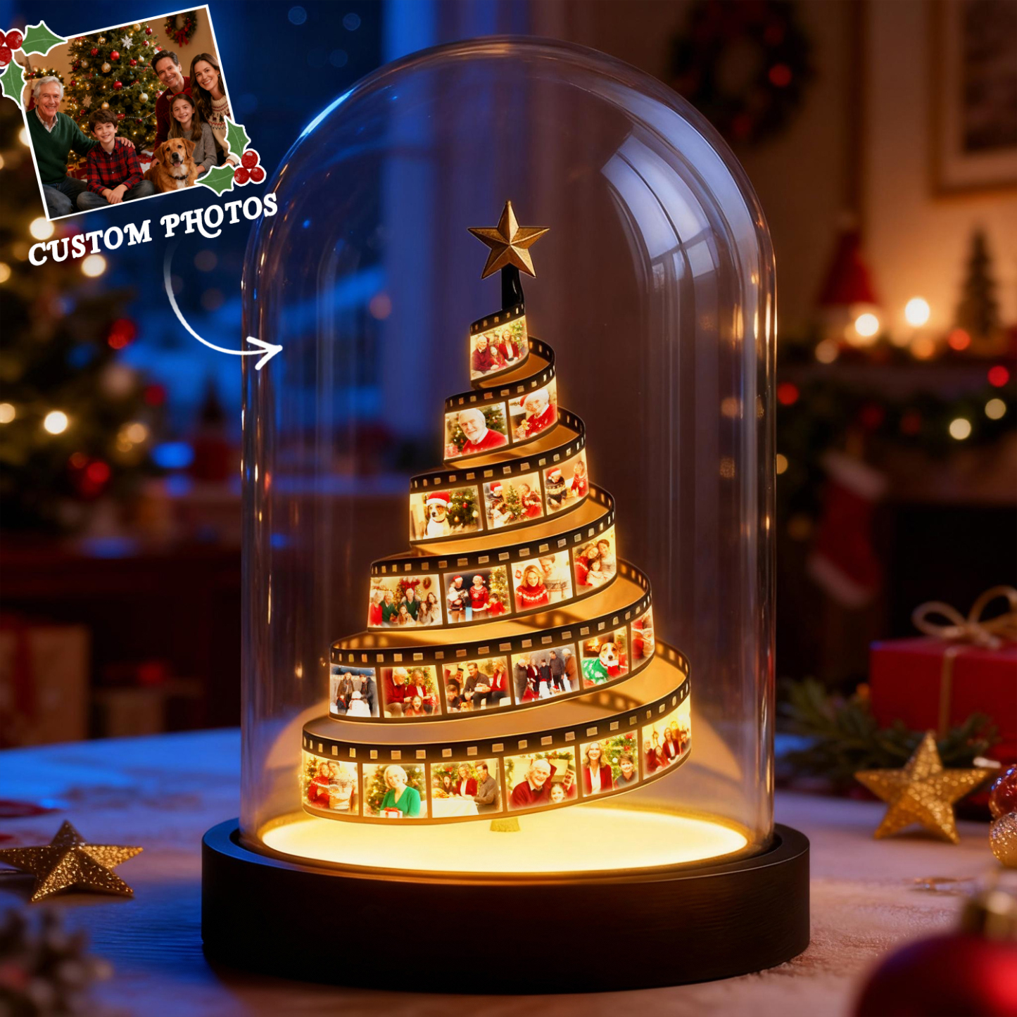 Custom Photo Film Christmas Tree Night Light Personalized Family Keepsake with Engraved Base Christmas Gift - MyMoonLampAu