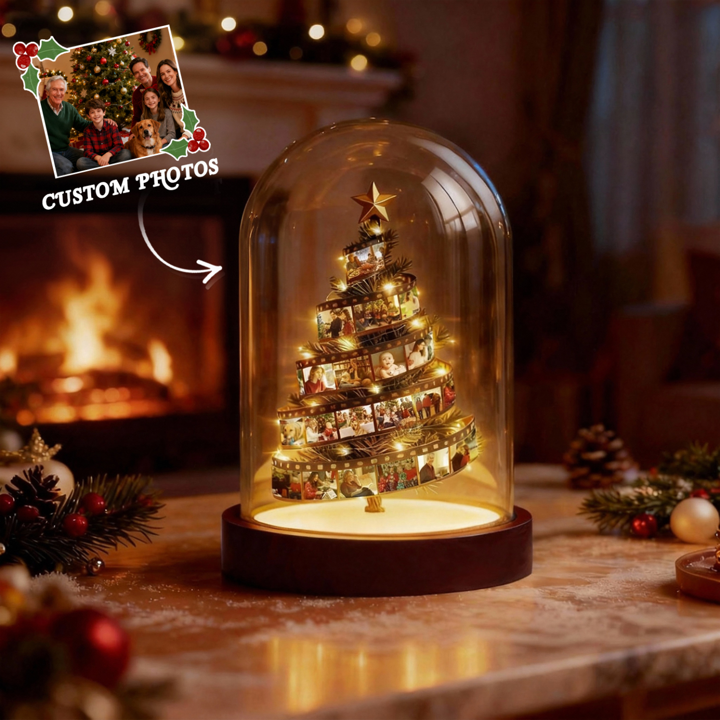 Custom Photo Film Christmas Tree Night Light Personalized Family Keepsake with Engraved Base Christmas Gift - MyMoonLampAu