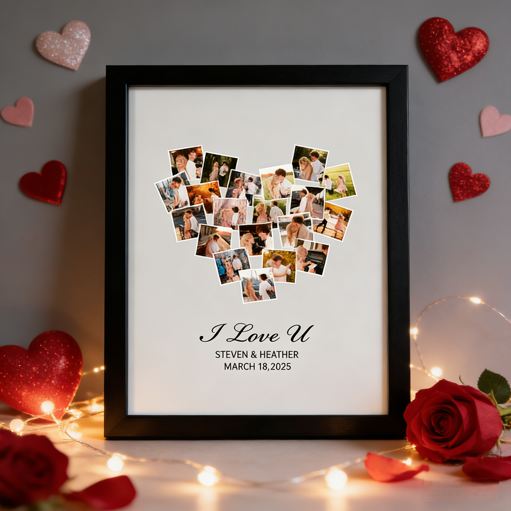 Valentine's Day Gift Custom Photo Frame Personalized 20 Photos and Names Frame Anniversary Gift