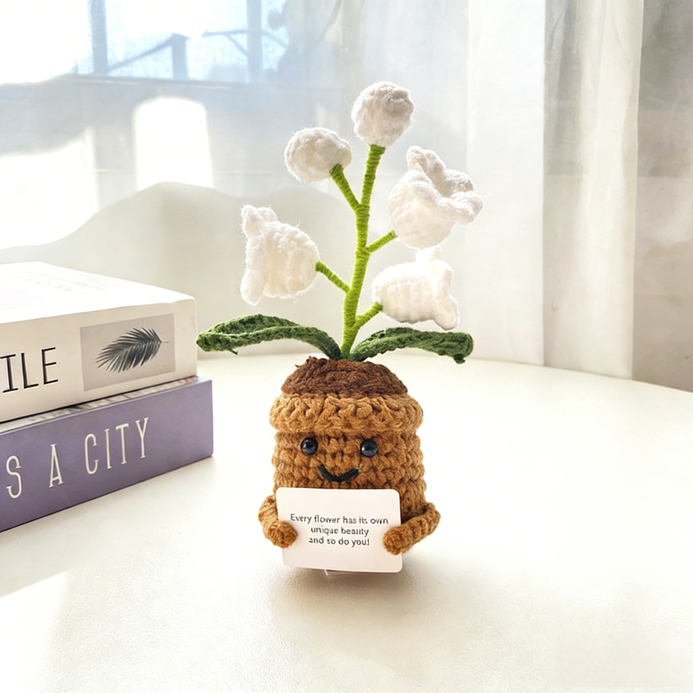 LED Light Crocheted Lily of the Valley - Glowing Potted Knit Flower Home Ambiance Decor - MyMoonLampAu