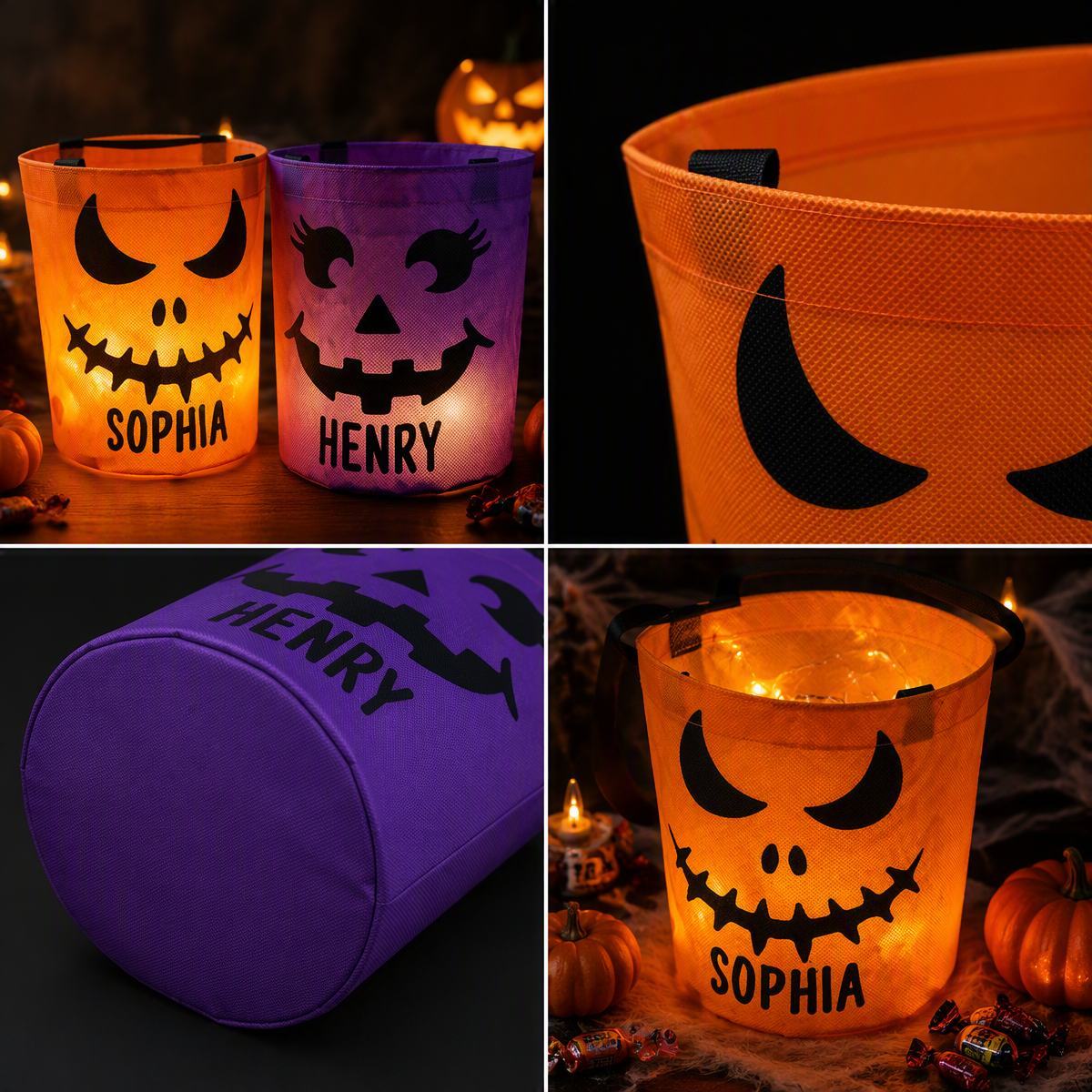 Custom LED Light Bucket Bag - Personalized Halloween Birthday Gifts For Kids - Little Boo Energy Glow Treat Bag for Kids & Trick-or-Treating - MyMoonLampAu