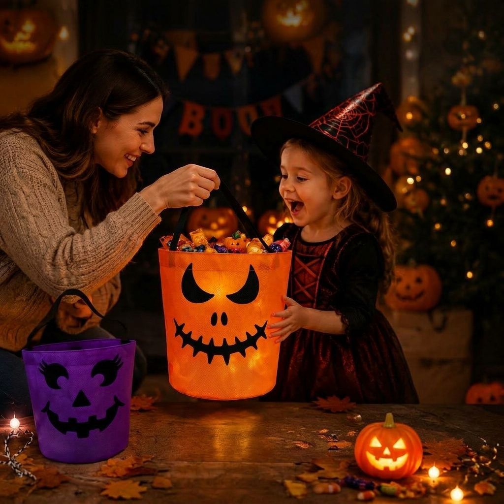 Custom LED Light Bucket Bag - Personalized Halloween Birthday Gifts For Kids - Little Boo Energy Glow Treat Bag for Kids & Trick-or-Treating - MyMoonLampAu