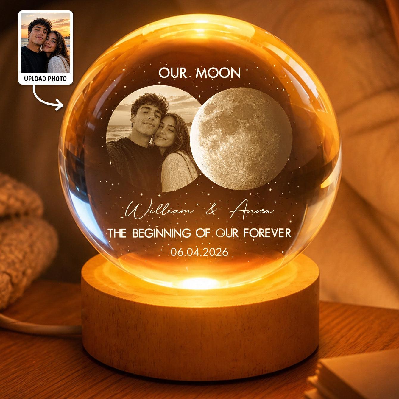 Custom Photo Moon Crystal Sphere Gift For Lovers - Romantic LED Night Light For Bedroom Decor - MyMoonLampAu