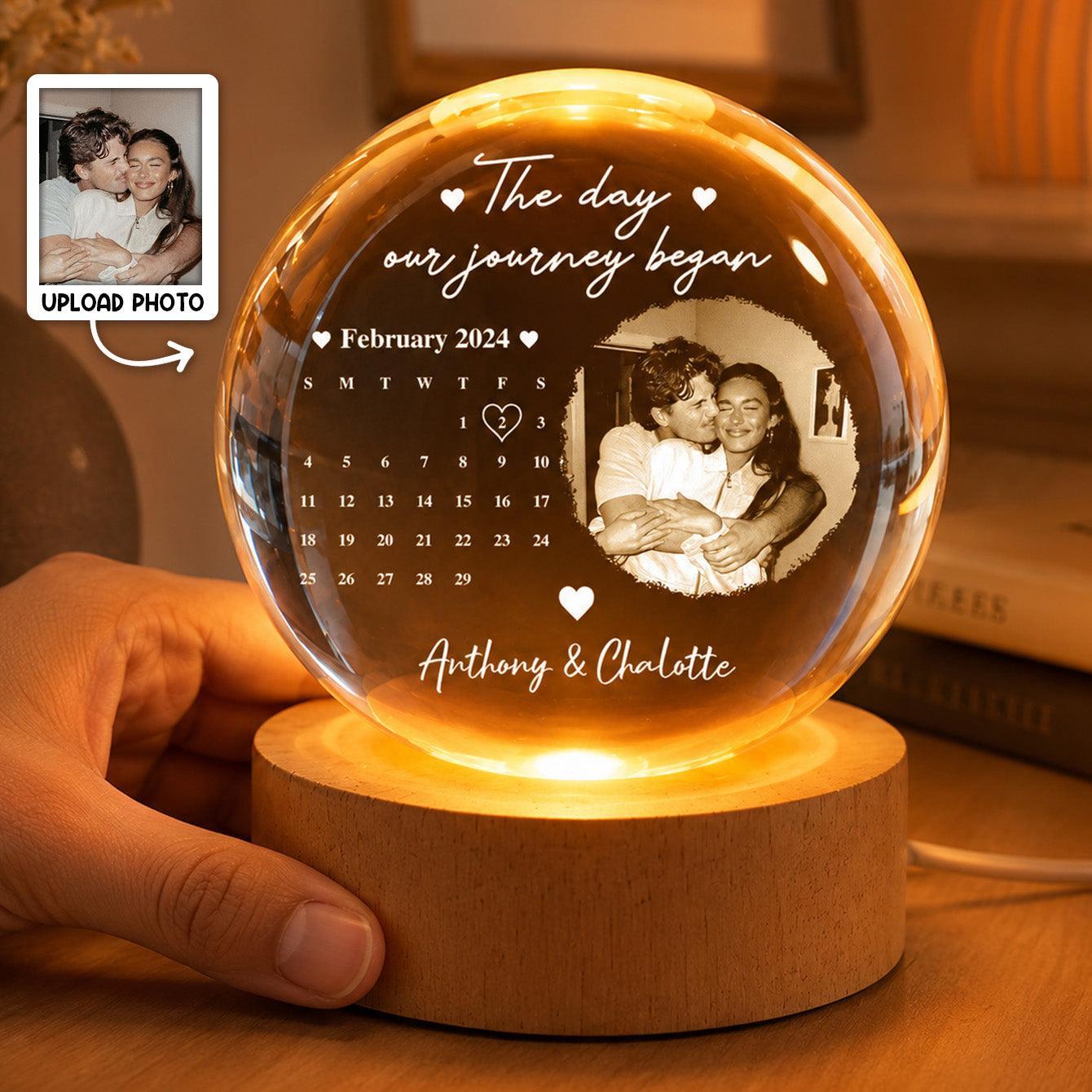 Custom Photo Our Journey Began Calendar Night Light - Personalized Crystal Ball LED Night Light - Sweet Love For Couple, Wife, Husband - MyMoonLampAu