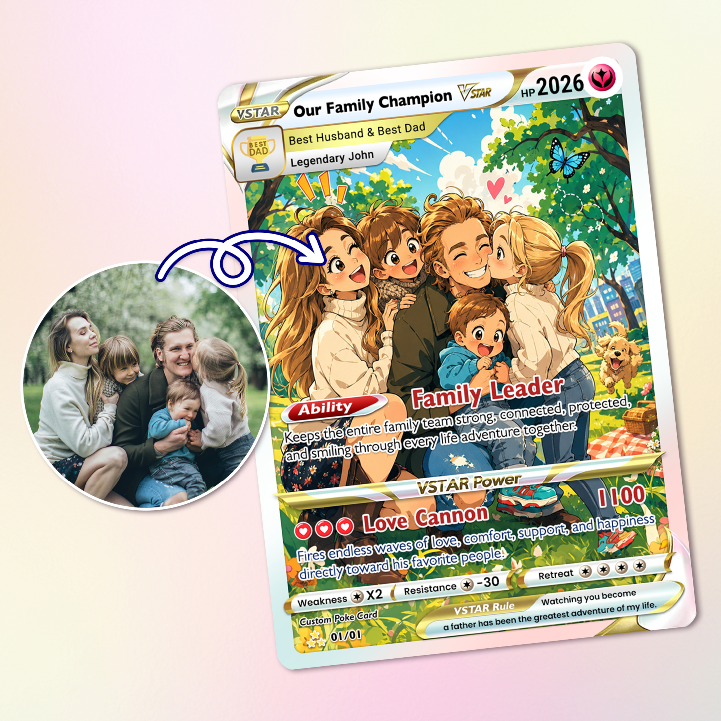 Custom Trainer Card - Trendy Comic Anime Style Personalized n Card for Dad - Perfect Gift from Wife & Kids Happy Father's Day - MyMoonLampAu