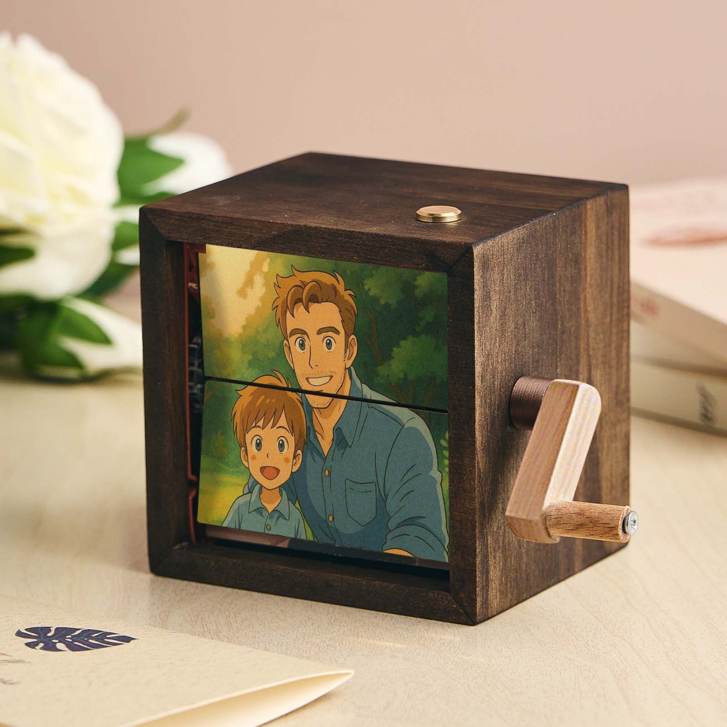 Custom Hand-Crank Flipbook Box Mechanical Anime Photo Album with Light Walnut Baby Photo Cube Frame Creative Gift - MyMoonLampAu