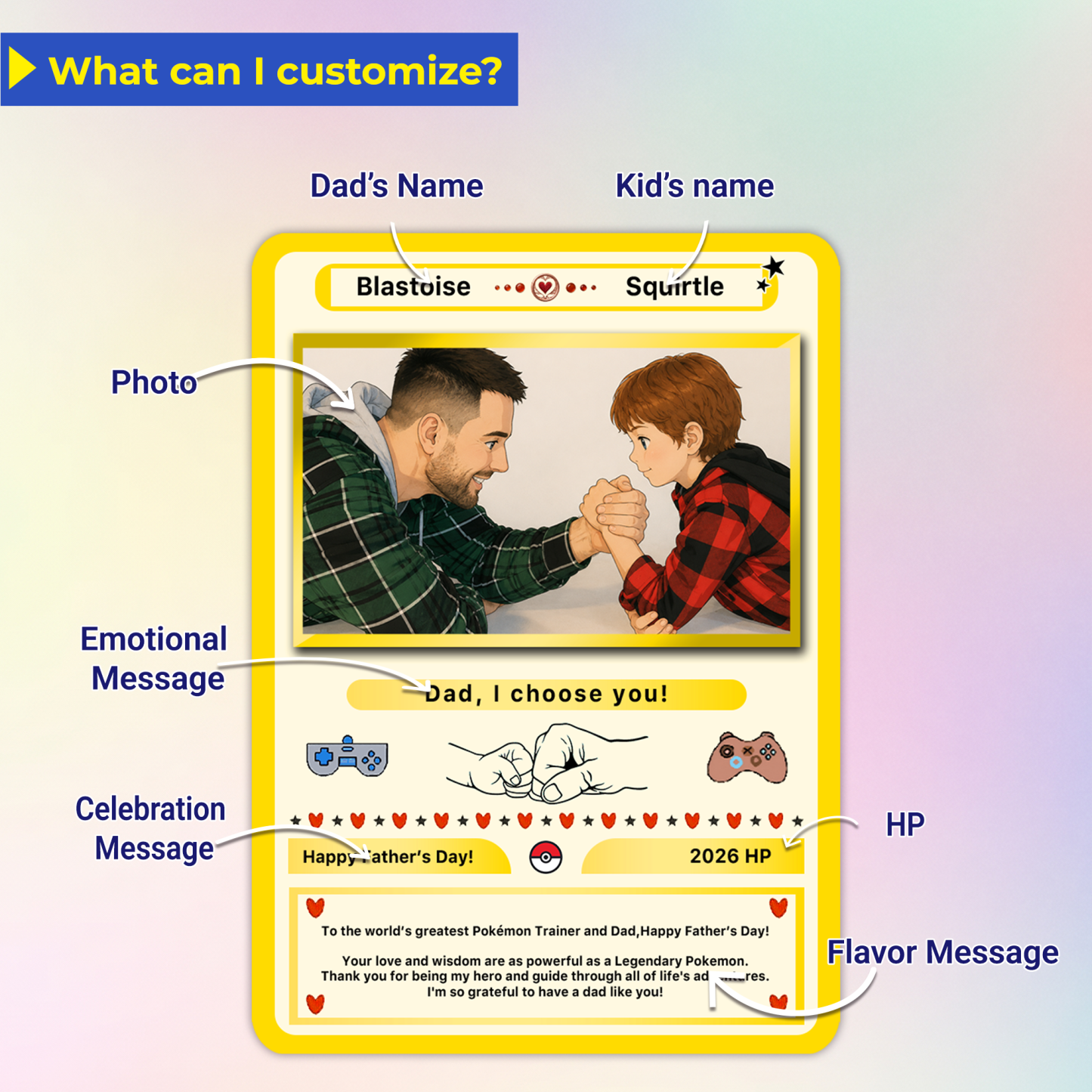Happy Father’s Day Personalized  Card - Anime Inspired Personalized Pokémon Card for Trainer Dad  Customizable Gift from Supporter, Wife, Son & Daughter - MyMoonLampAu