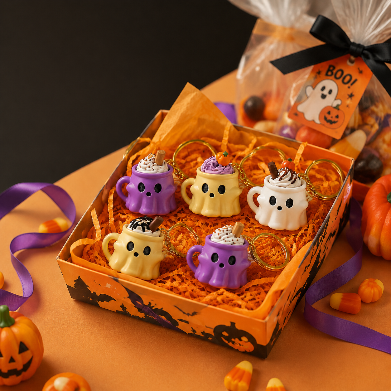 Ghost Ice Cream Keychain Cute Halloween-Themed Mug & Keyboard Fidget Charm, Fun Bag Pendant & Novelty Gift - MyMoonLampAu