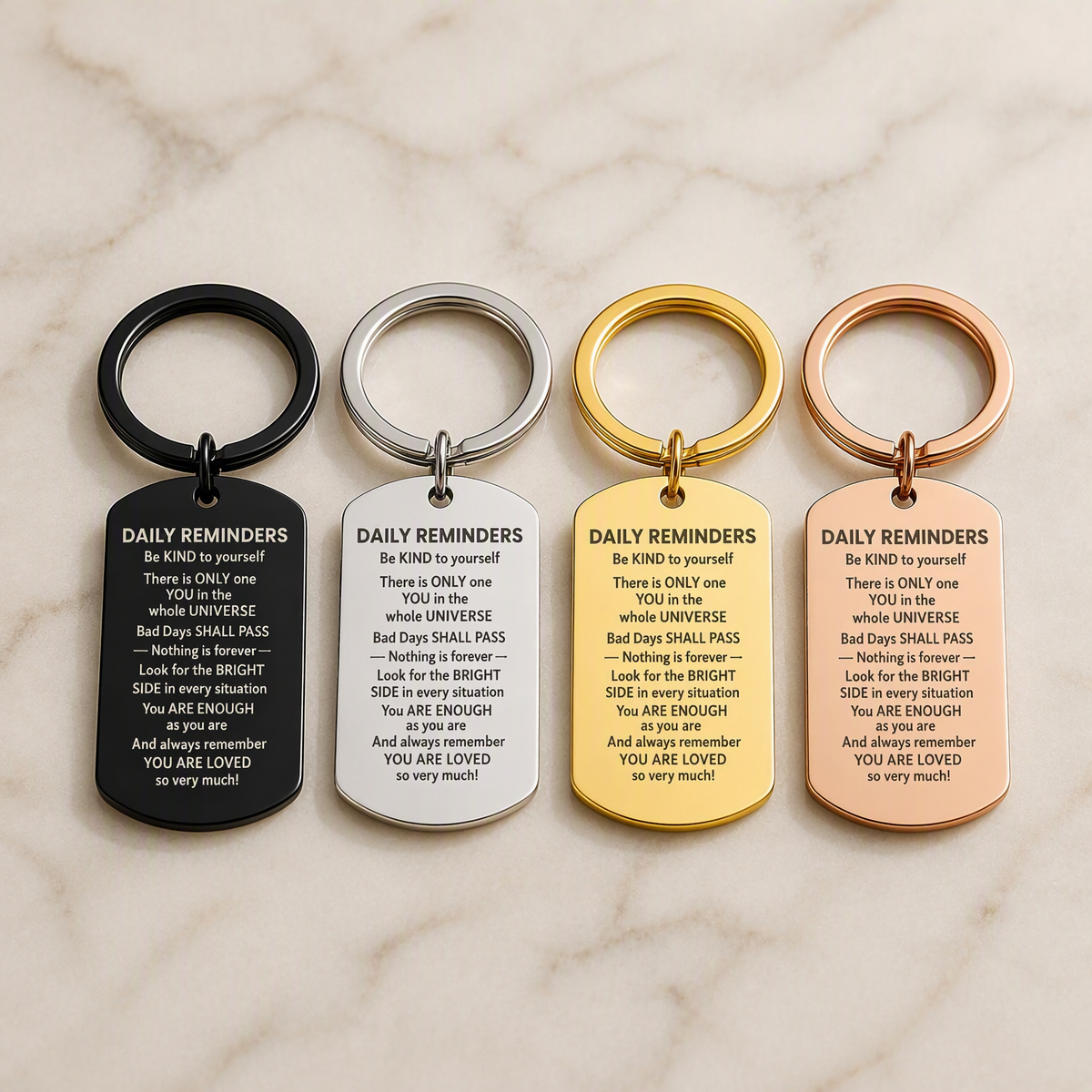Daily Reminders Engraved Keyring, Motivational Quote Keychain, Inspirational Affirmation Gift, Stainless Steel Keyring Present - MyMoonLampAu