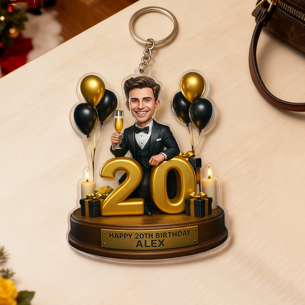 Birthday Gifts Custom Photo Women Caricature Portrait Gift Acrylic Keychain 3D Look 2D Print - MyMoonLampAu