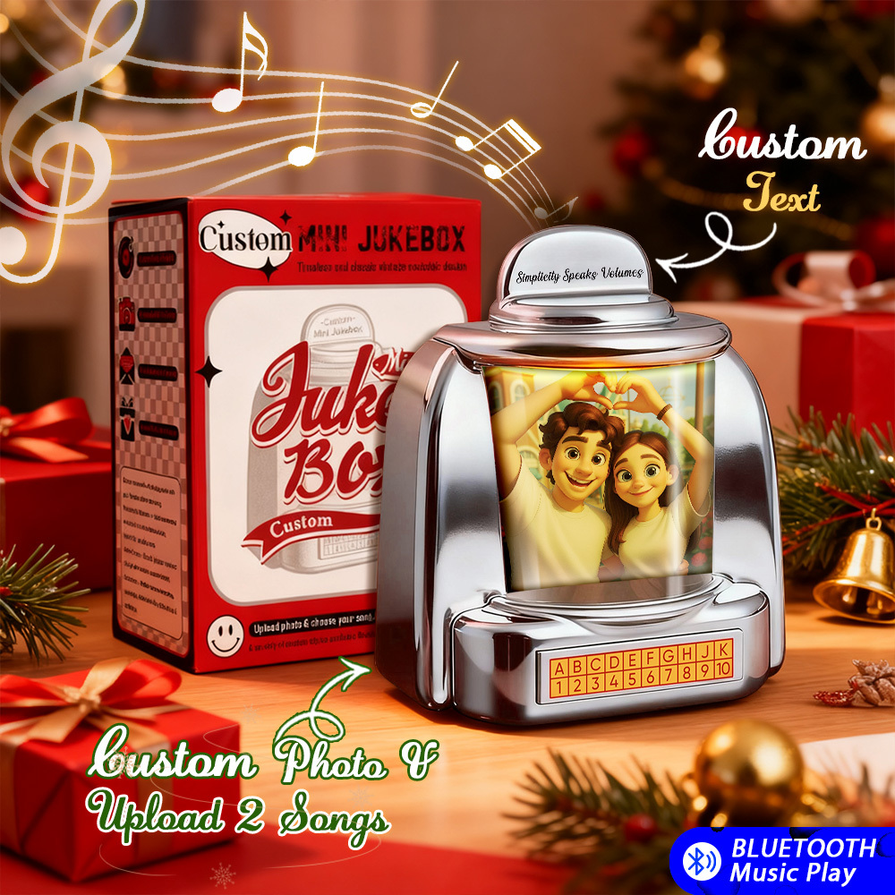Custom Mini Jukebox Retro Speaker - Personalized Pixar Style Photo & 2 Songs Mini Player with Radio | Vintage Tabletop Home Decor Nostalgic Gift - MyMoonLampAu