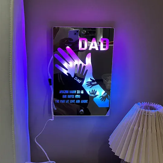 Father's Day Gift Idea Customized Father's Arm Child Palm Name Mirror Lamp - MyMoonLampAu