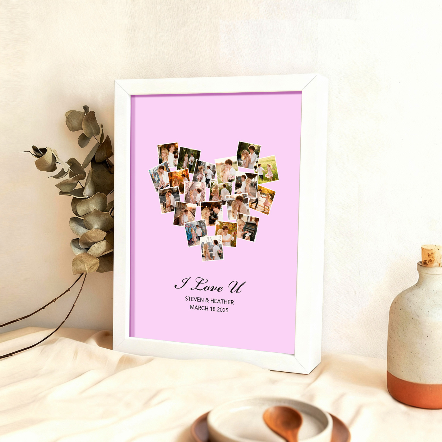 Christmas Gift Custom Photo Frame Valentine's Gift Personalized 20 Photos and Names Frame Anniversary Gift - MyMoonLampAu