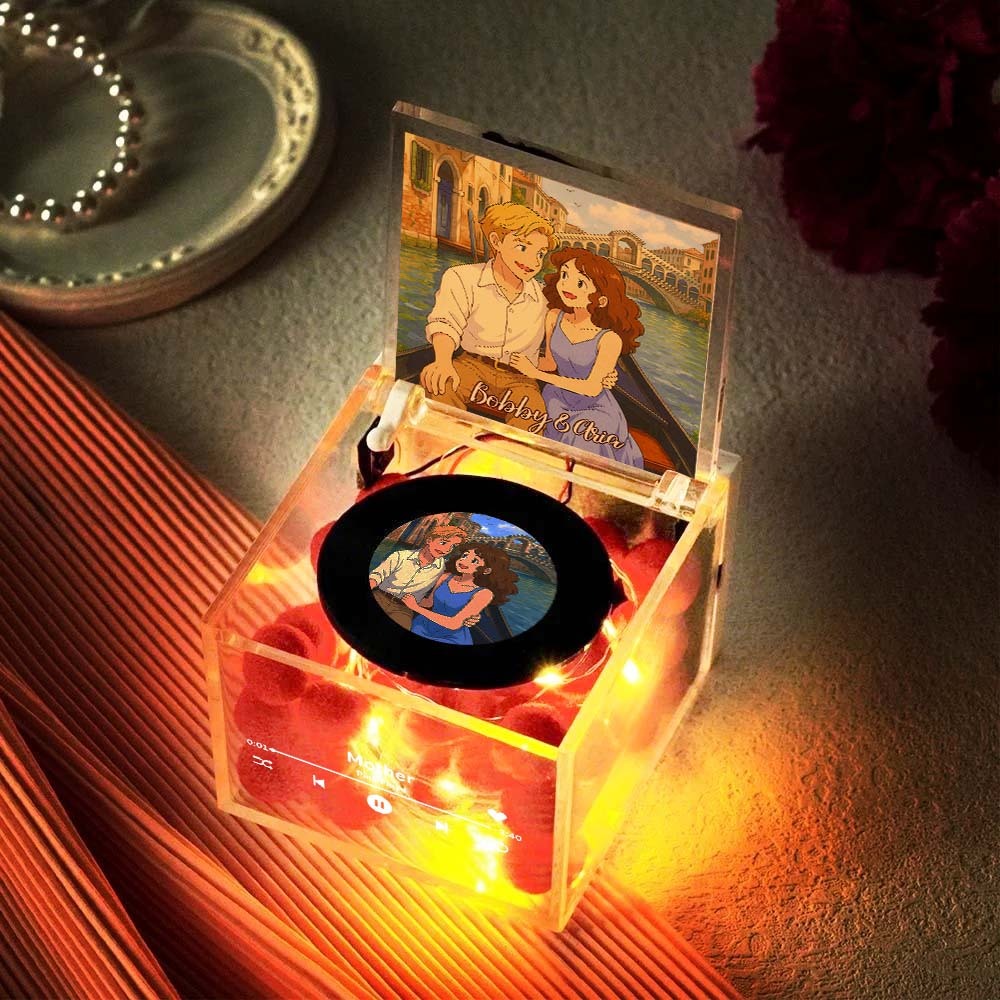 Custom Anime Mini Vinyl Record Player Photo Automatic Music Player Personalized Gifr For Boyfriend - MyMoonLampAu