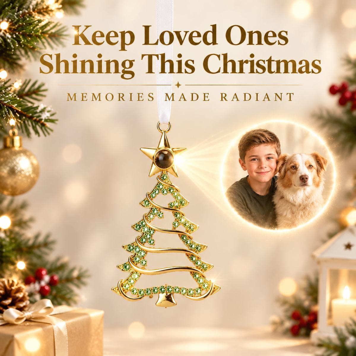 Personalized Christmas Tree Ornament with Photo Projection, Memorial Gift for Family & Pet Lovers, Holiday Tree Hanging Decor - MyMoonLampAu
