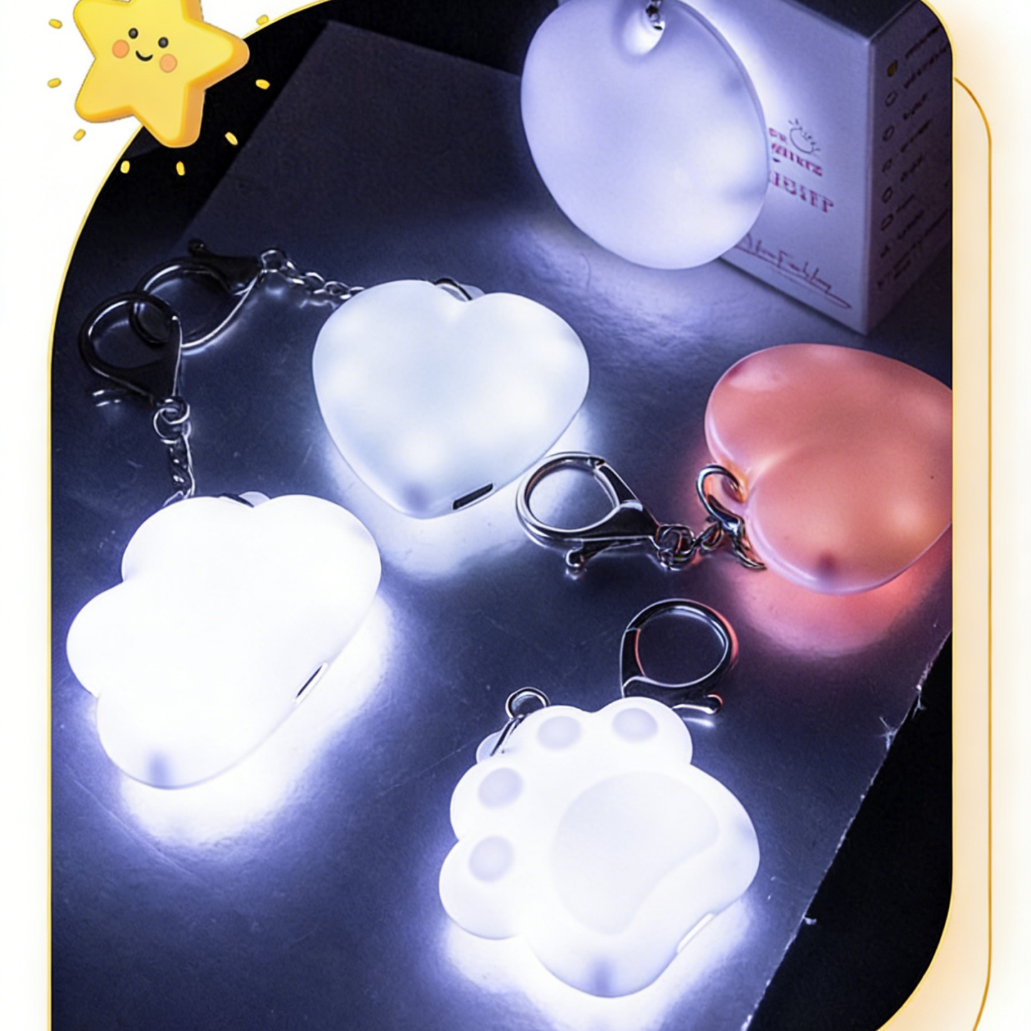 Cute Cat Paw Light Keychain Rechargeable Mini Bag Charm with Double Chain White Cat Paw Design - MyMoonLampAu