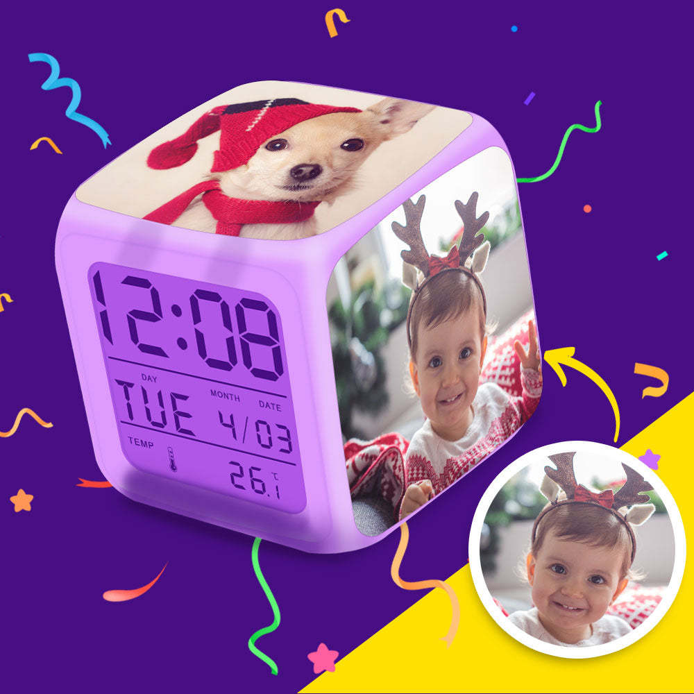 Custom Photo Alarm Clock Gifts Home Decoration Multi Photo Colorful Lights