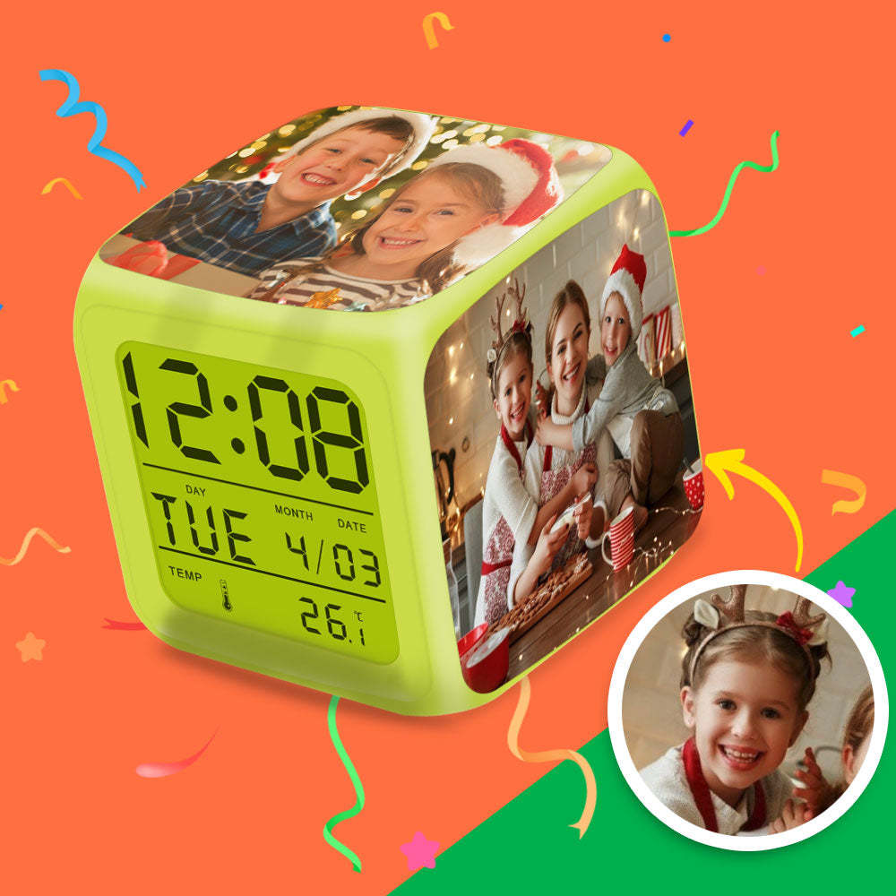 Personalized Multiphoto Alarm Clock Home Decoration Multiphoto Colorful Lights Gifts