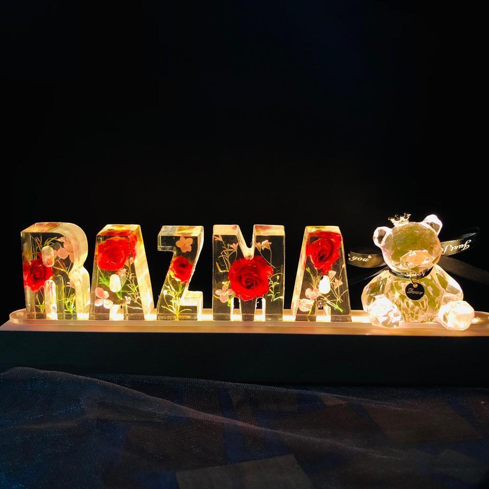 Custom Dried Flowers Resin Letter White Bear Lamp Perfect Gift for Children