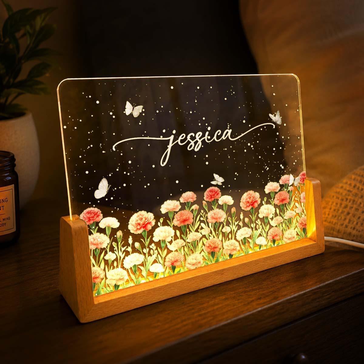 Birth Month Flower Watercolor Blooming In Love - Personalized Acrylic LED Night Light - Special Gift For Friends, Lovers, Family Members - MyMoonLampAu