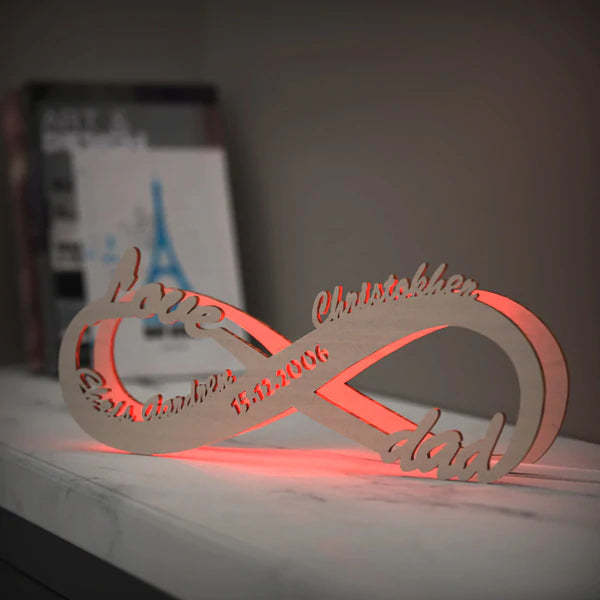 Custom Lamp Name Sign Engraved Wood Nightlight Personalised Name Light Infinity