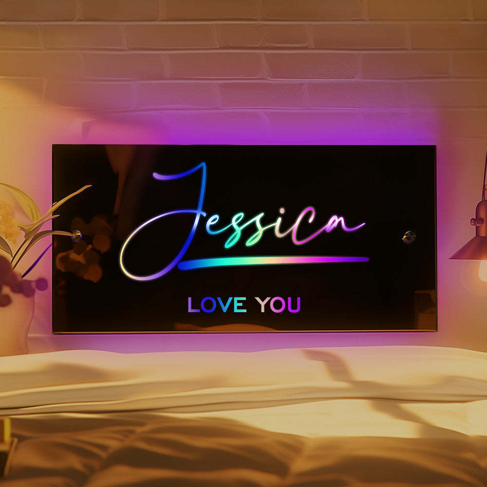 Valentine's Gifts Personalised Name Mirror Sign Custom LED illuminated Light-Up Bedroom Sign For Lover - mymoonlampau