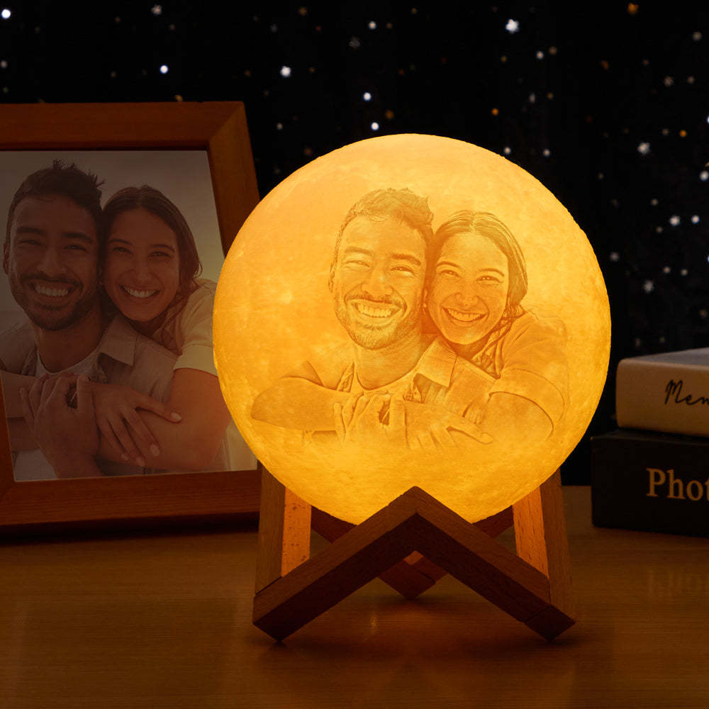Custom Photo Engraved 3D Printing Moon Lamp, Creative Idea For Lover - Tap Three Colors - MyMoonLampAu